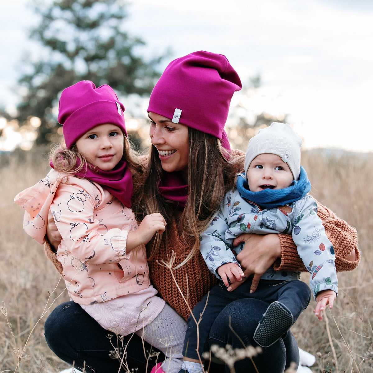 Beanie sapka-sál szett - ciklámen - Pippadu