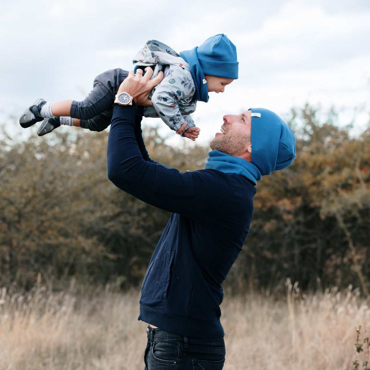 Beanie sapka - indigó - apa-fia szett - Pippadu