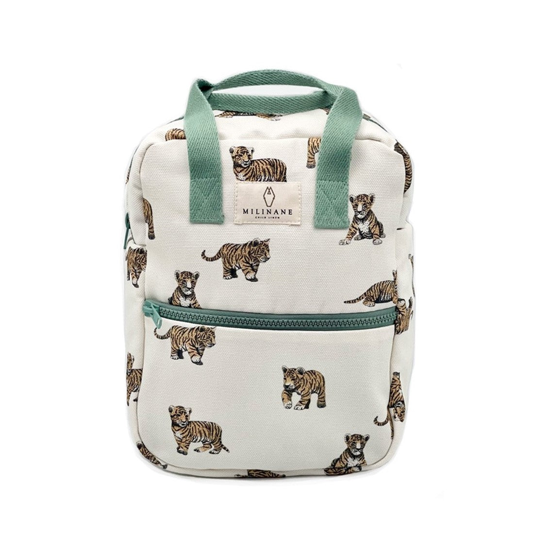 Gyerek hátizsák - tigris mintával, zsálya - pippadu