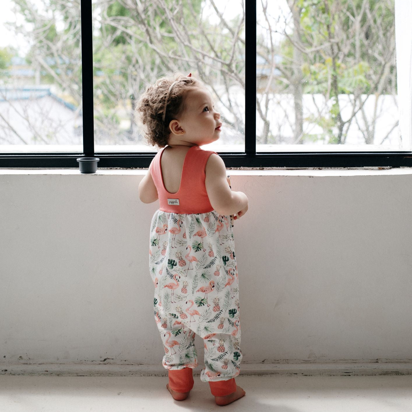 Balerina overall flamingó mintával, nyári barack színnel - pippadu