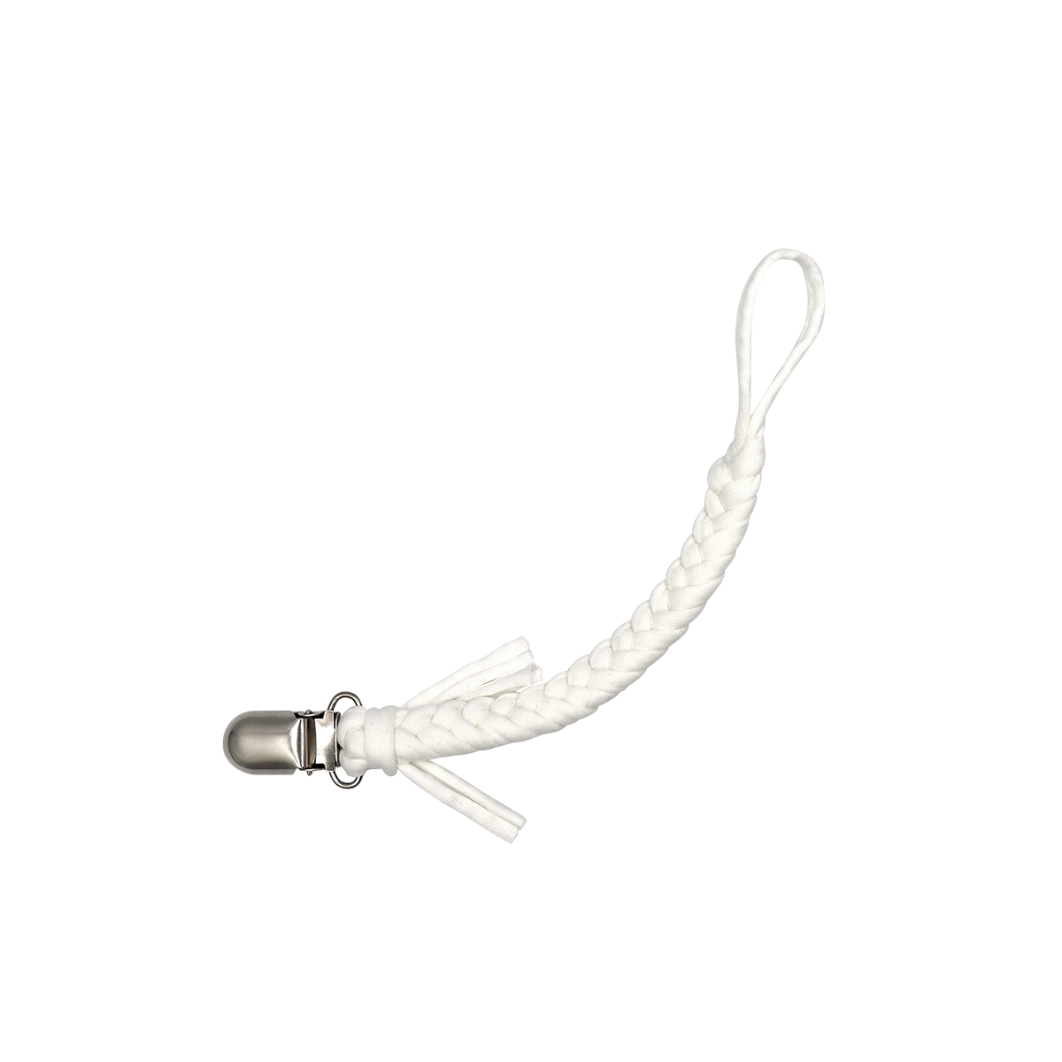 Kézzel készült fonott cumilánc pippadu - hófehér színben szettben kedvezményes áron