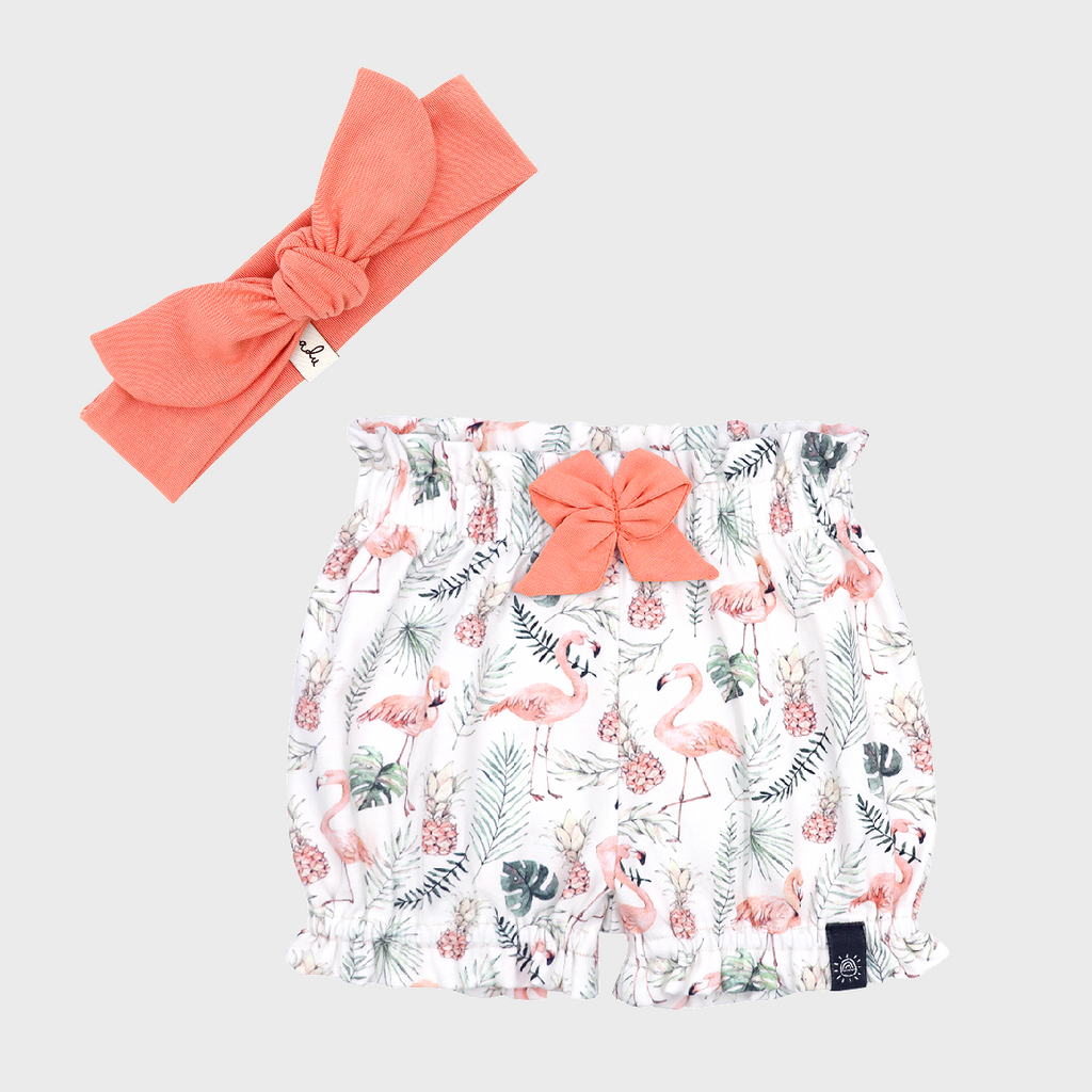 Fodros lányka nadrág és hajpánt szett - flamingó - pippadu