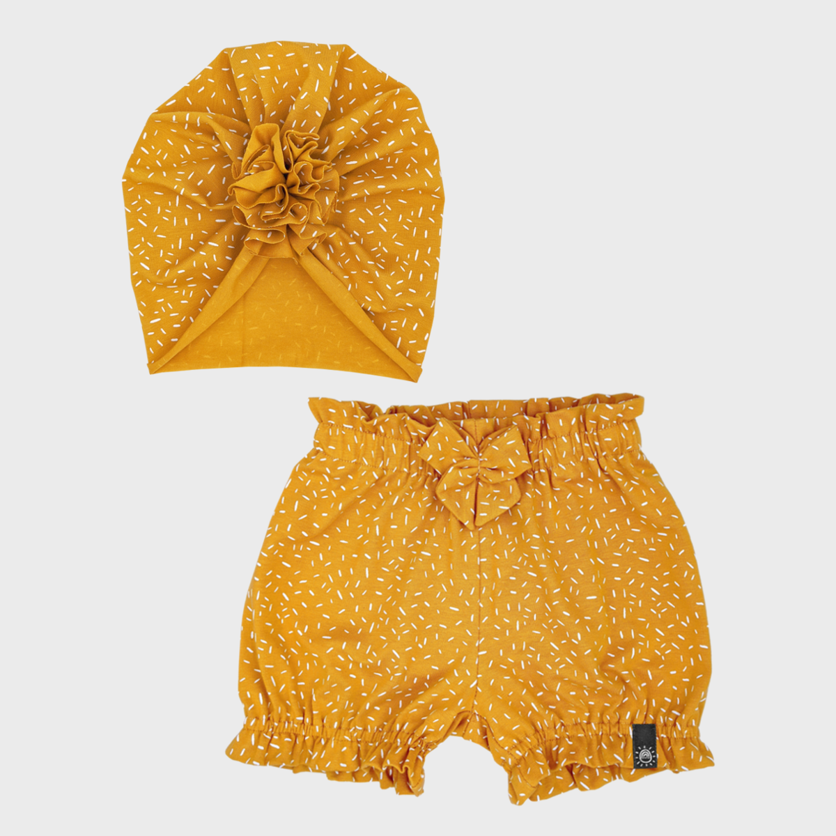 Fodros nadrág és turbánka szett - mustársárga - Pippadu