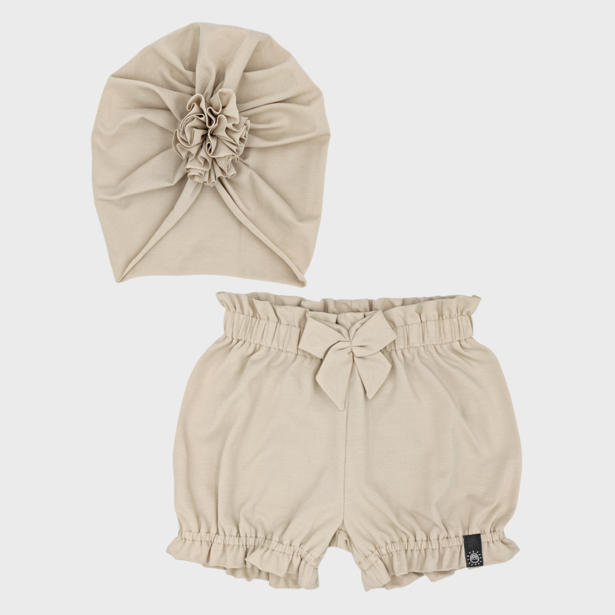 Fodros nadrág és turbánka szett - tejeskávé - Pippadu