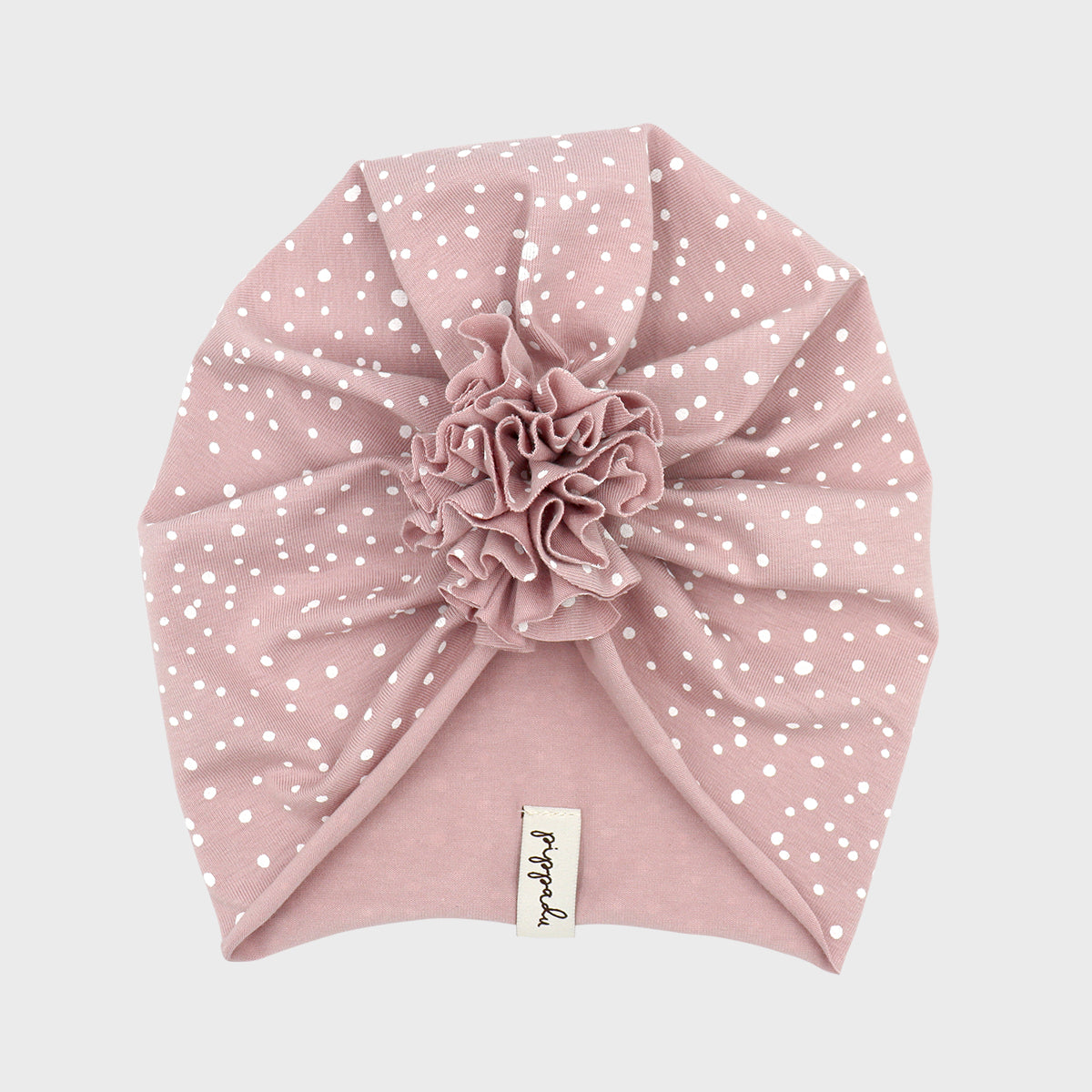 Tavaszi turbánka - hamvas lilla pöttyös mintával - pippadu