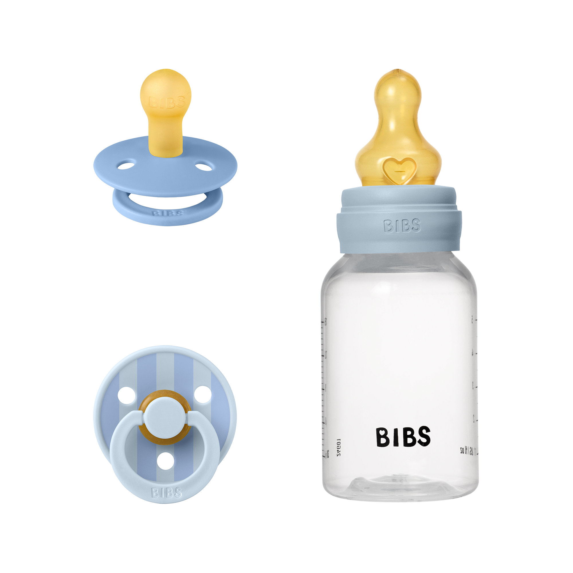 A BIBS Szia baba! ajándékcsomag 1 üveg BIBS cumisüveget és 2  BIBS Colour cumit tartalmaz