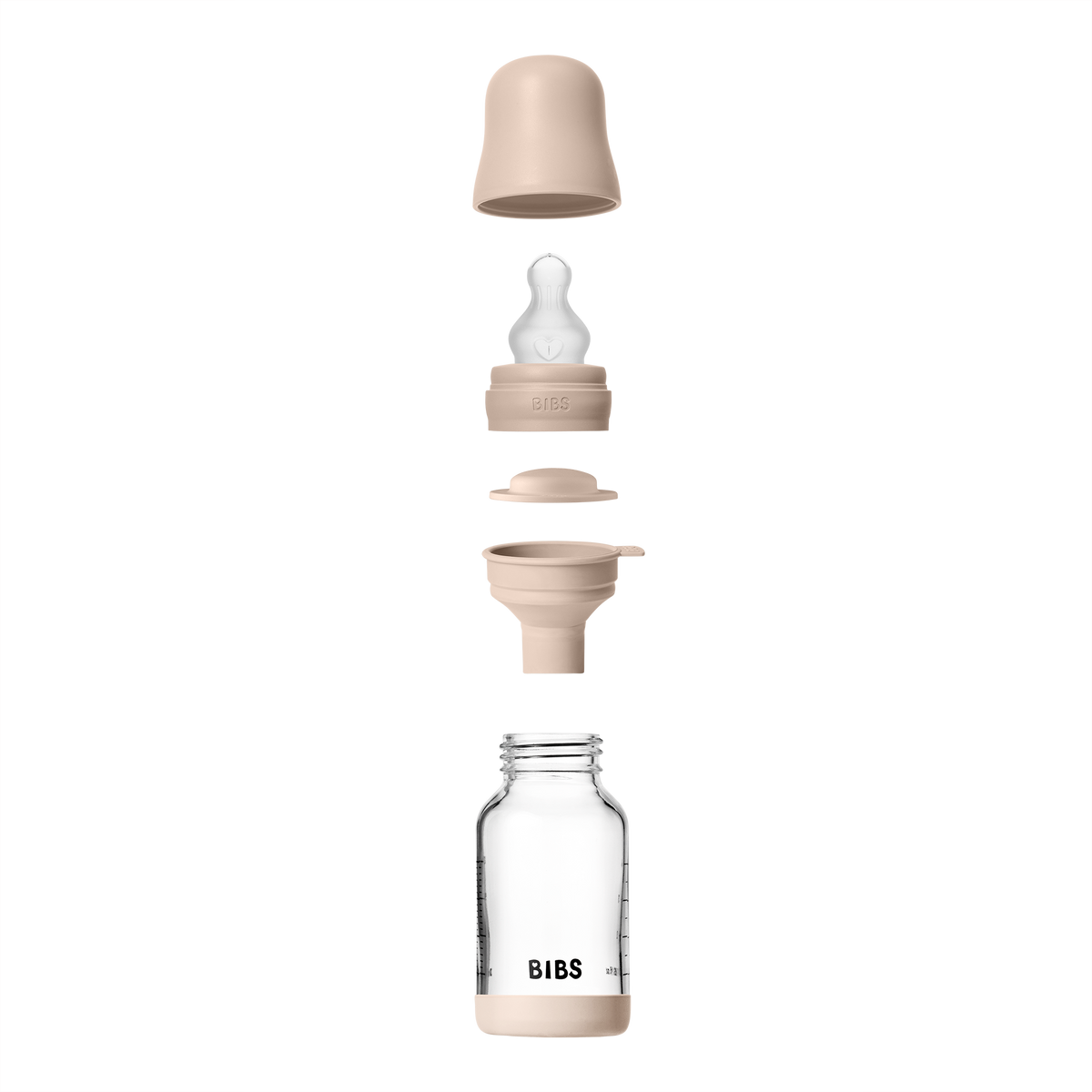 BIBS üveg cumisüvegszett (púderrózsaszín) - 120 ml - szilikon cumifejjel, tölcsérrel