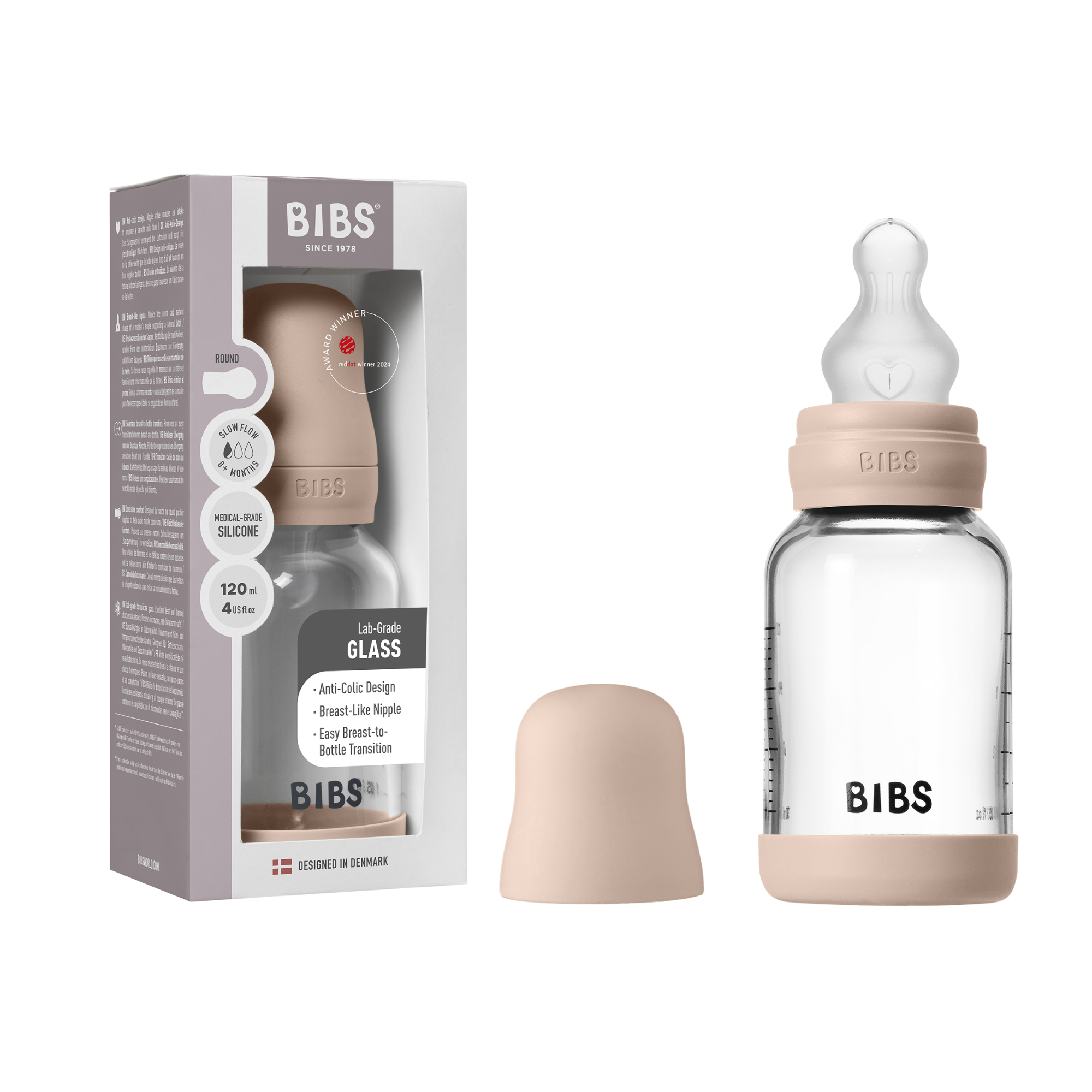 BIBS üveg cumisüvegszett (púderrózsaszín) - 120 ml szilikon cumifejjel