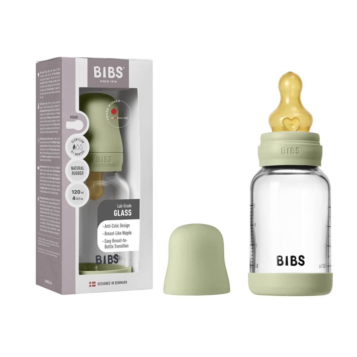 BIBS üveg  cumisüvegszett zsálya színben natúr kaucsuk cumifejjel