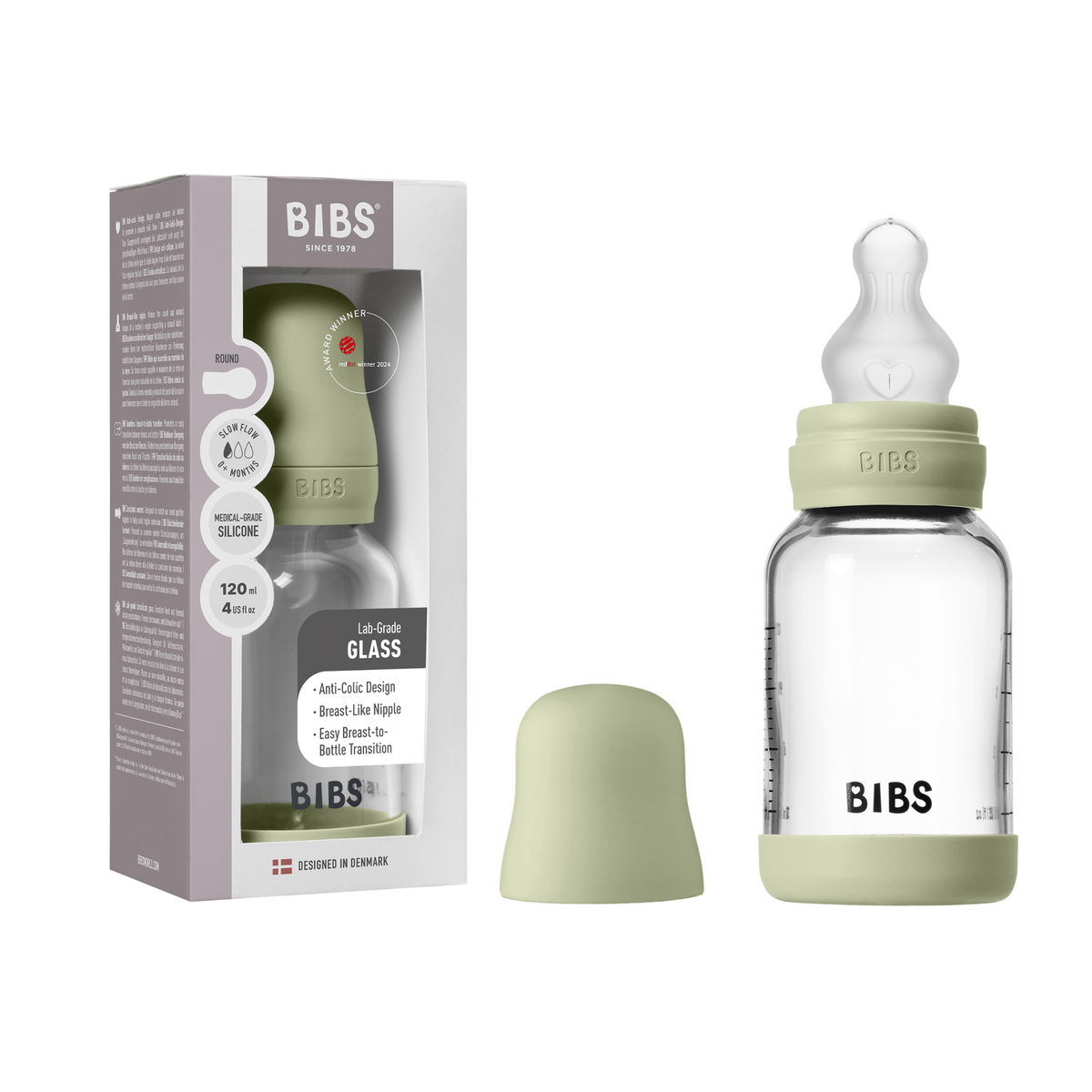 Baba üveg cumisüveg szilikon cumifejjel 120 ml-es űrtartalommal zsálya színben