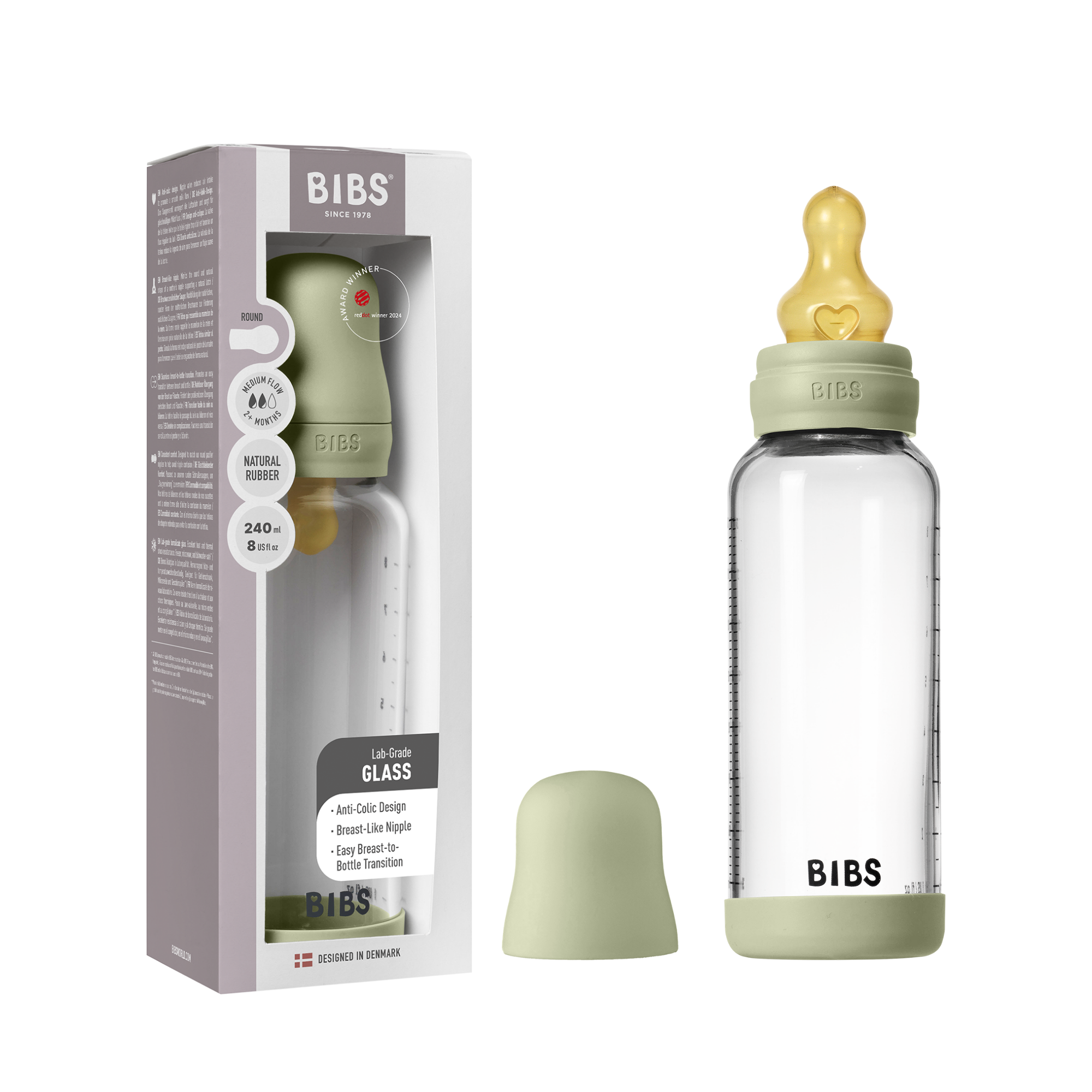 BIBS üveg cumisüvegszett (zsálya) - 240 ml - natúr kaucsuk cumifejel