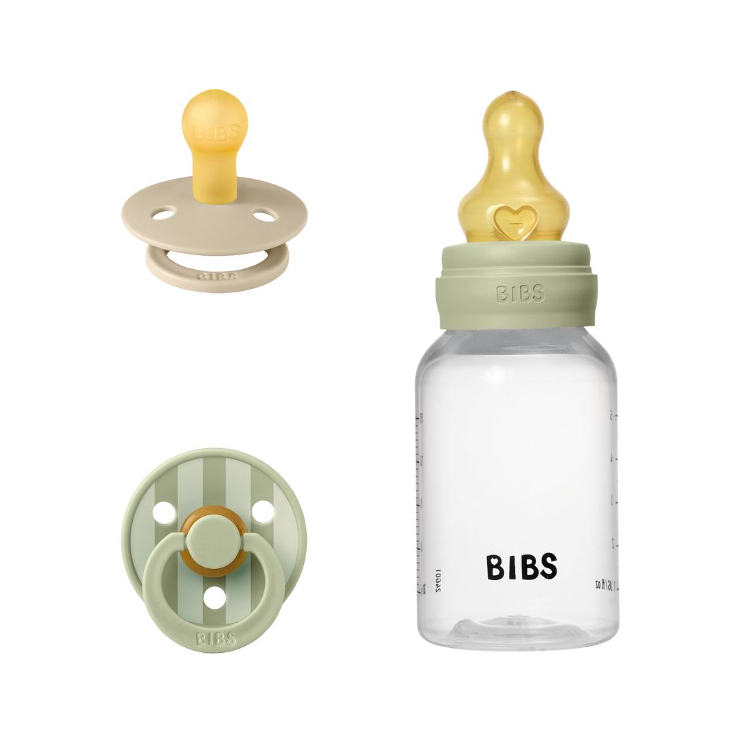 A BIBS Szia baba! ajándékcsomag 1 üveg BIBS cumisüveget és 2  BIBS Colour cumit tartalmaz