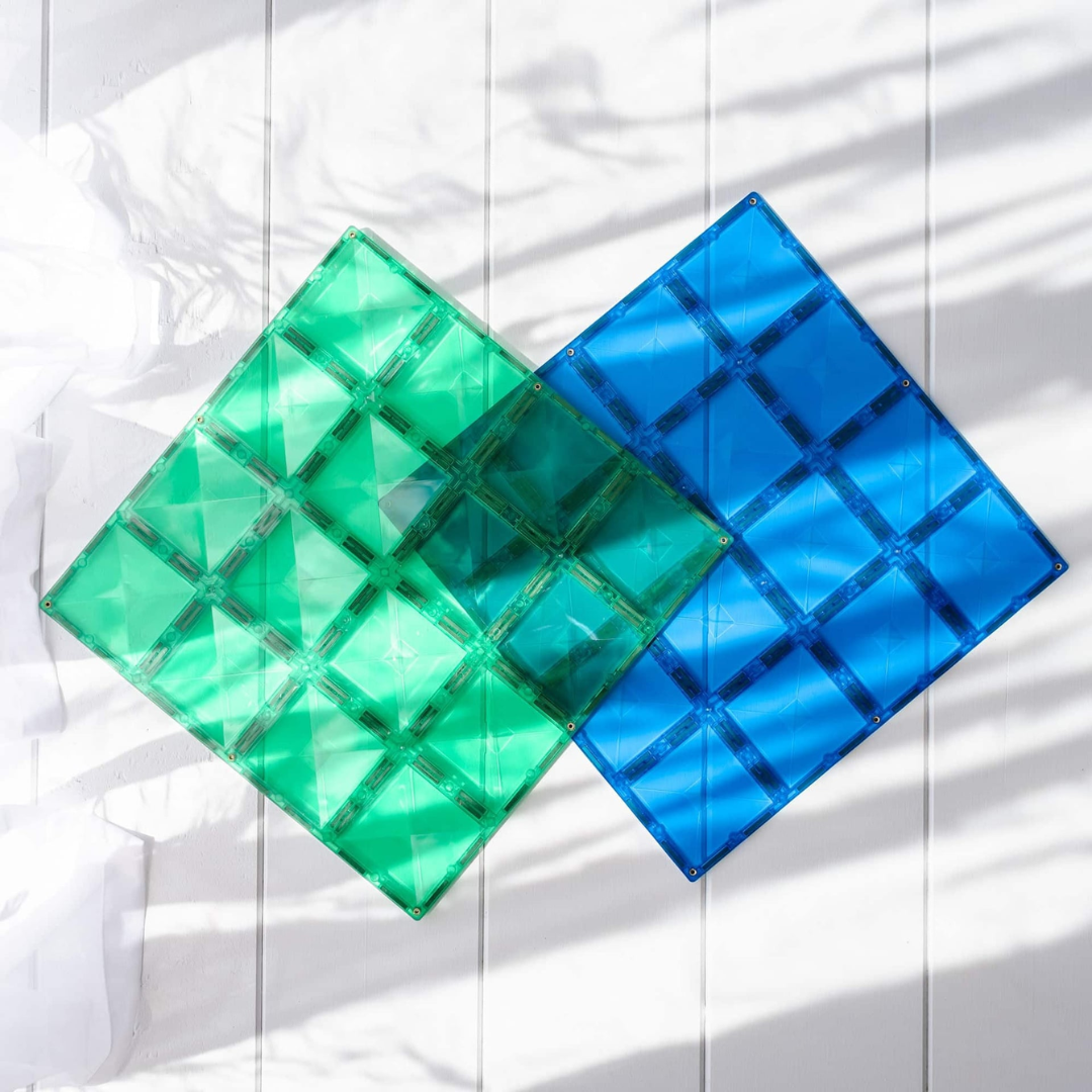 CONNETIX mágneses építőjáték (szivárvány) - Blue & Green Base Plate Pack (2 db)