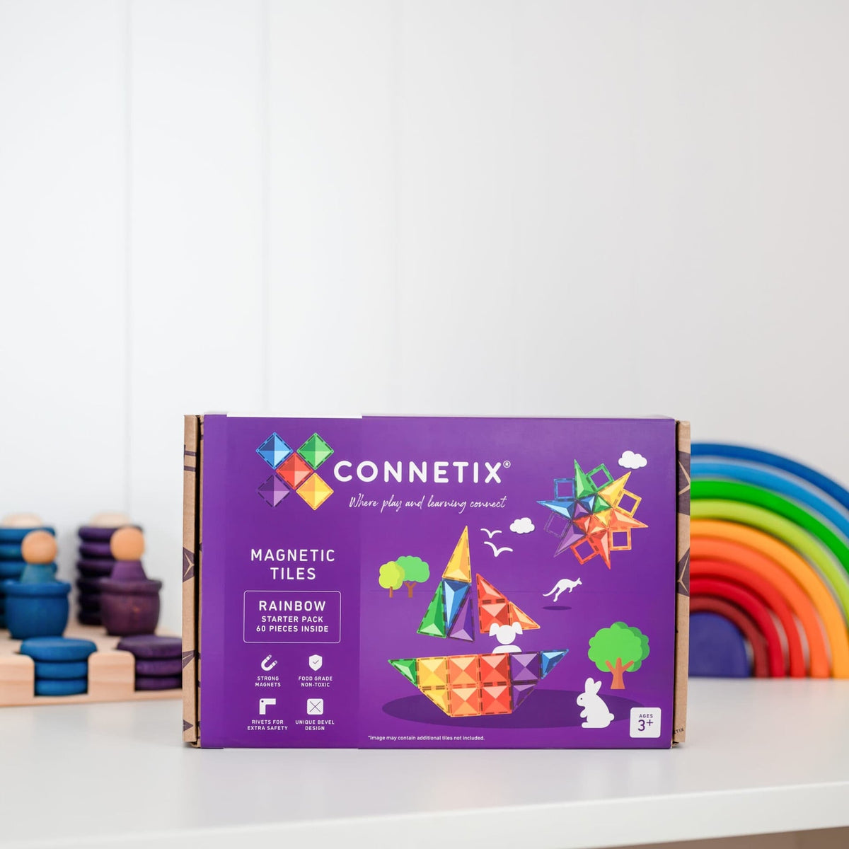 Connetix mágneses építőjáték (szivárvány) - Starter Pack (60 db)