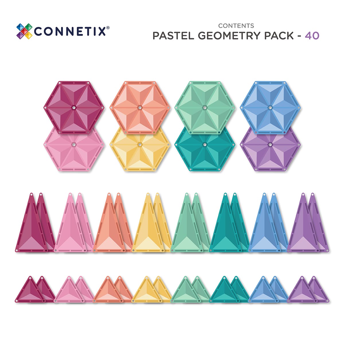 CONNETIX mágneses építőjáték (pasztell) - Geometry Pack (40 db) - Pippadu