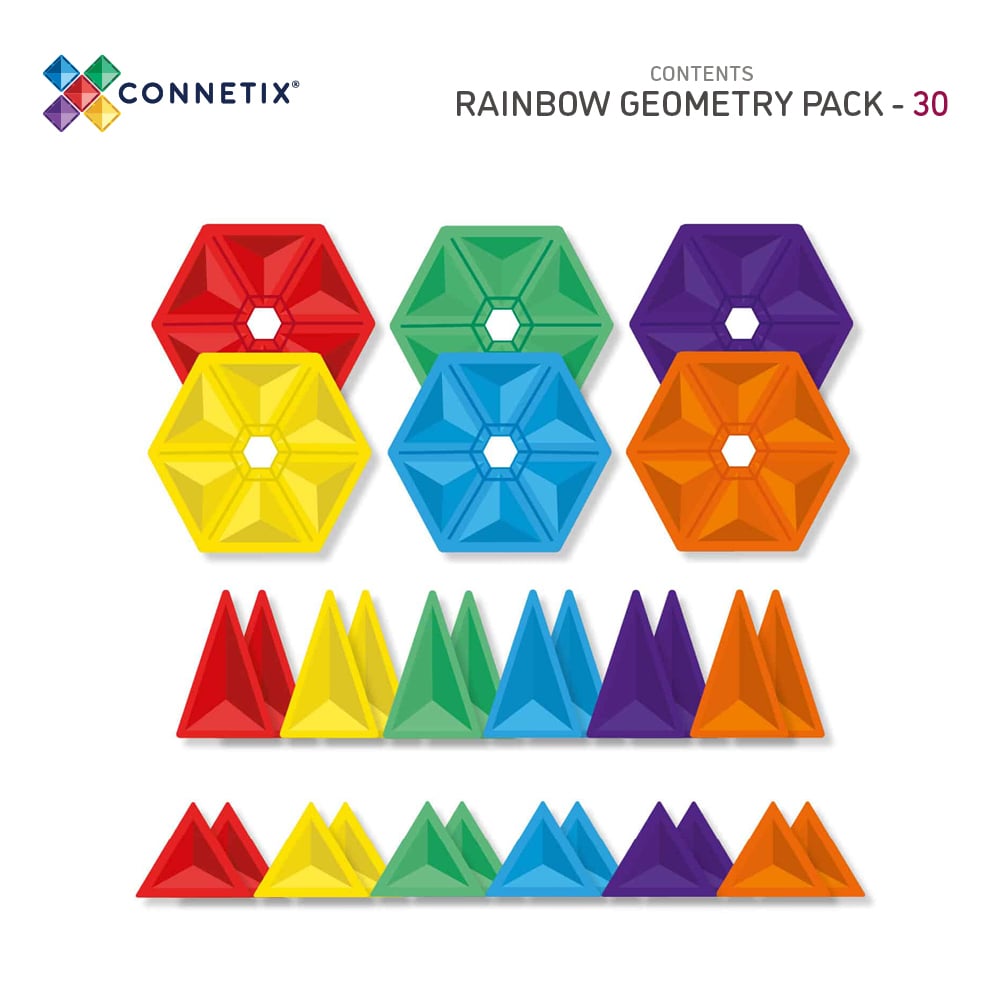 CONNETIX mágneses építőjáték (szivárvány) - Geometry Pack (30 db) - Pippadu