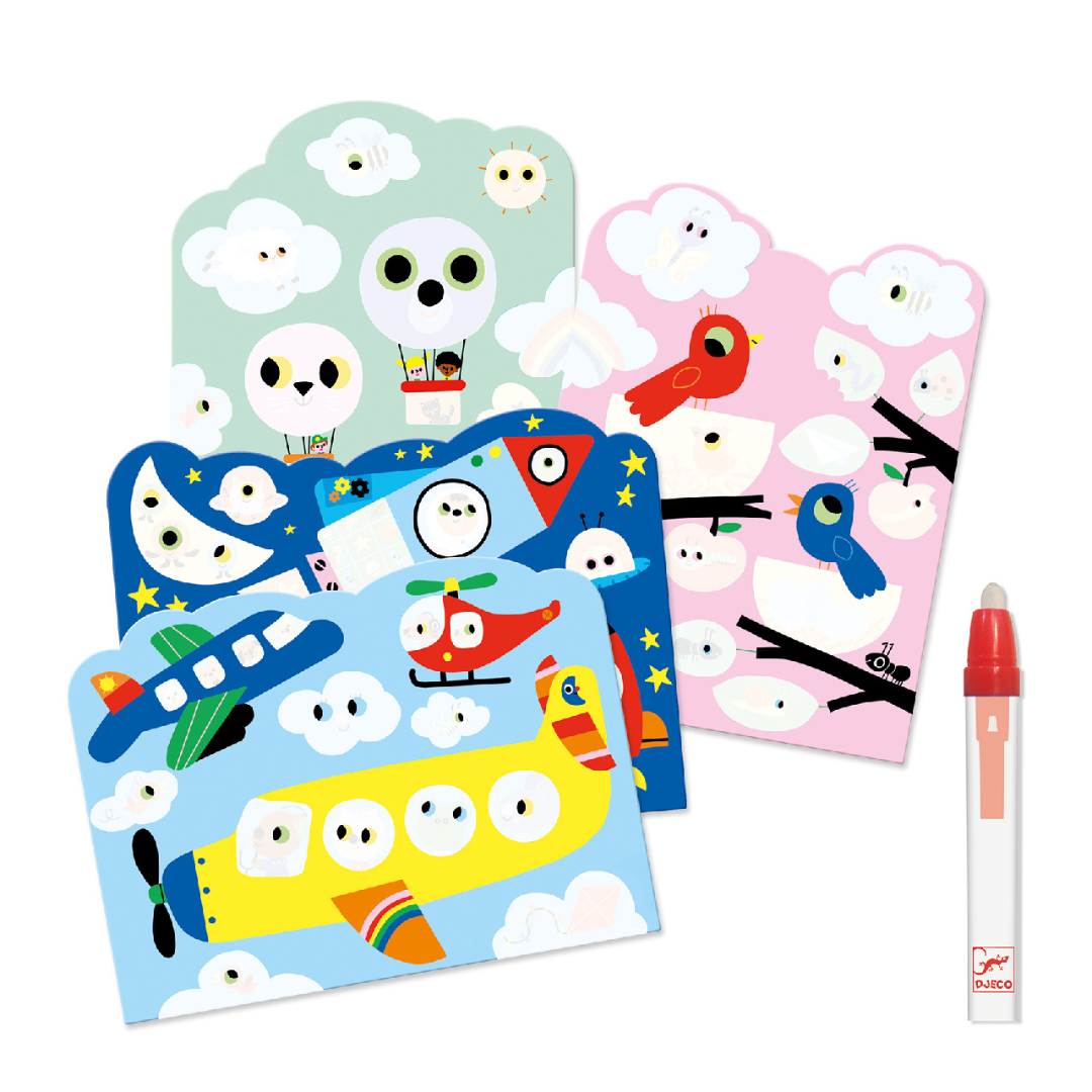 Djeco vízzel színező készlet - Bújócska az égen