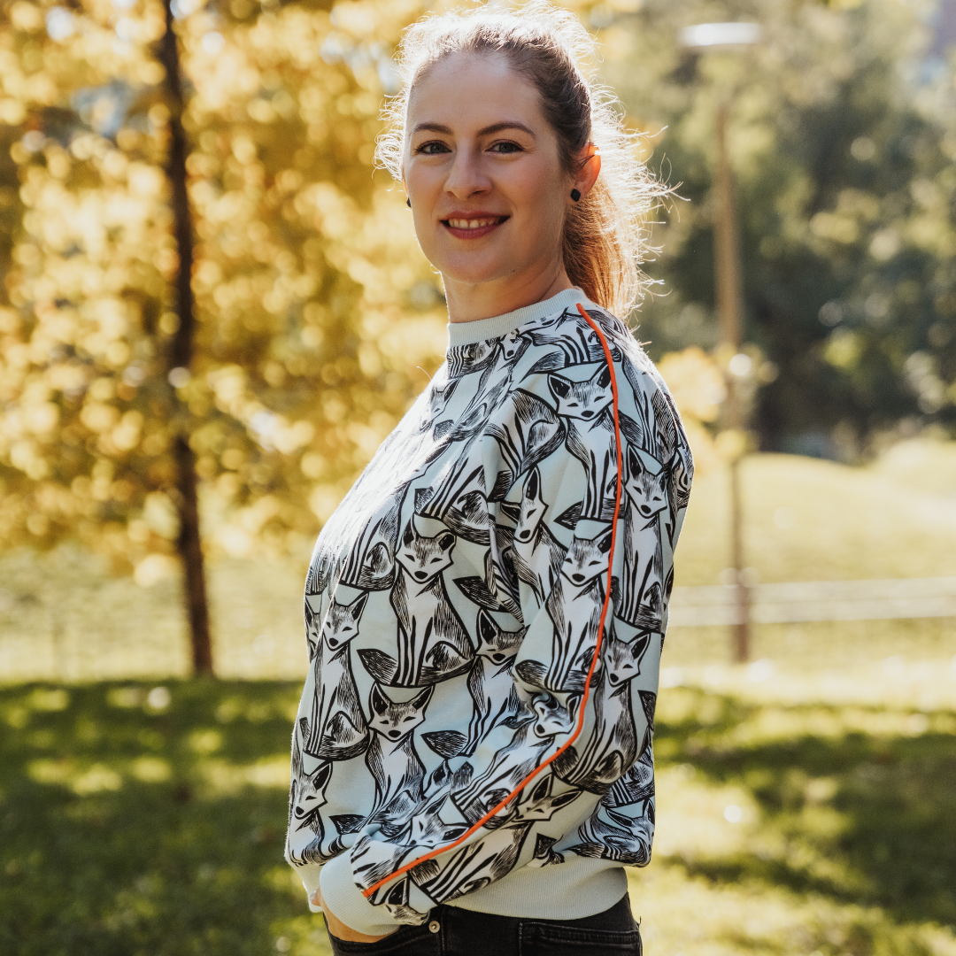 Pippadu Anya pulóver rókamesék mintával mandarin csíkkal - kényelmes viselet a mindennapokra