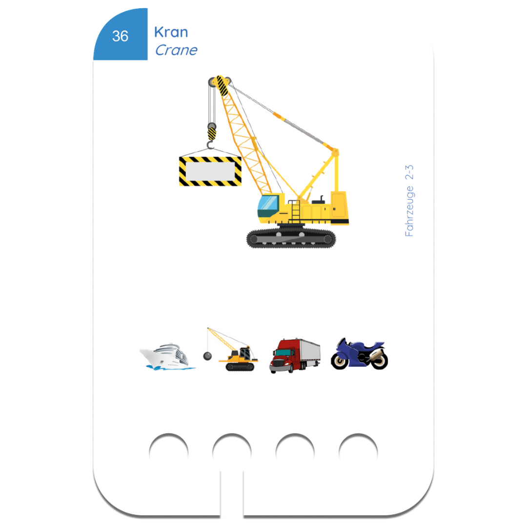 Puncho kiegészítő kártyacsomag fa tanulódobozhoz járművek témában 2-3 éves korosztály számára