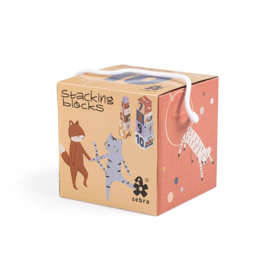 Kocka toronyépítő állatos mintával - Sebra - Pippadu - fejlesztő játék gyerekeknek