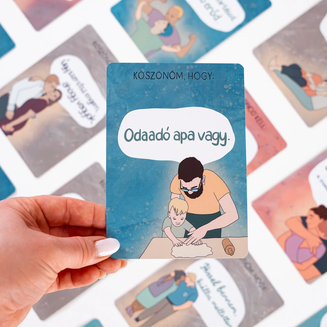 Kézben tartott Modern Goddess apakártya Odaadó apa vagy felirattal.