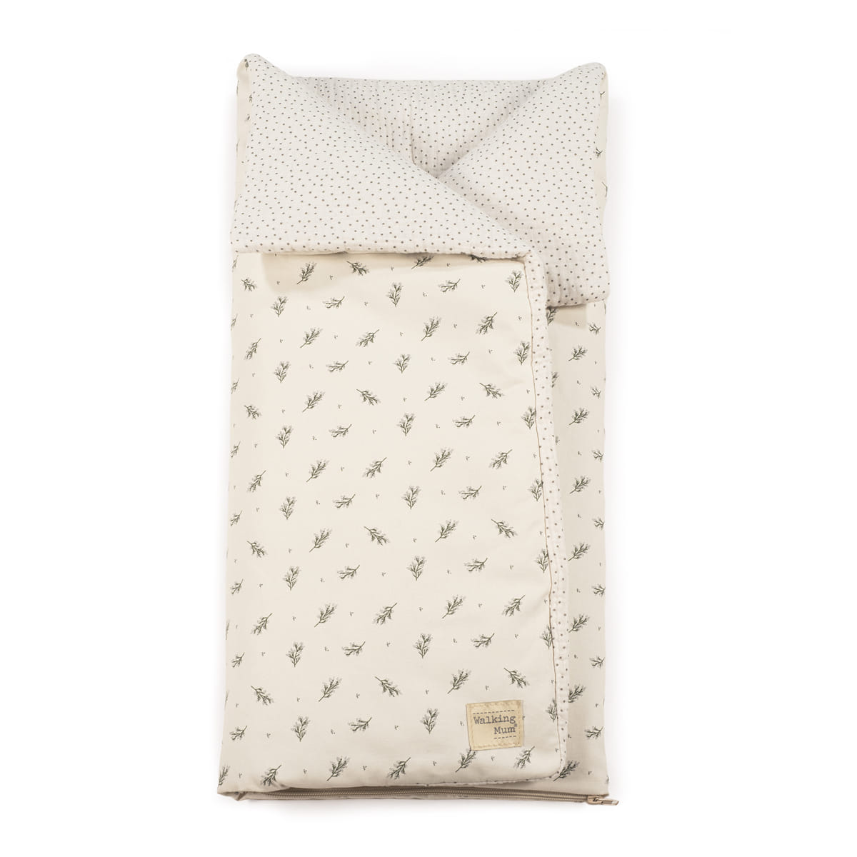 Walking Mum babafészek Mimóza zöld, 100% pamut, puha muszlin belső, kényelmes és meleg újszülötteknek