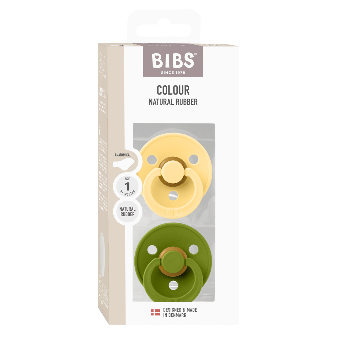 BIBS Colour anatómiai cumi szett csomagolásban – wasabi-krémsárga, 2 db
