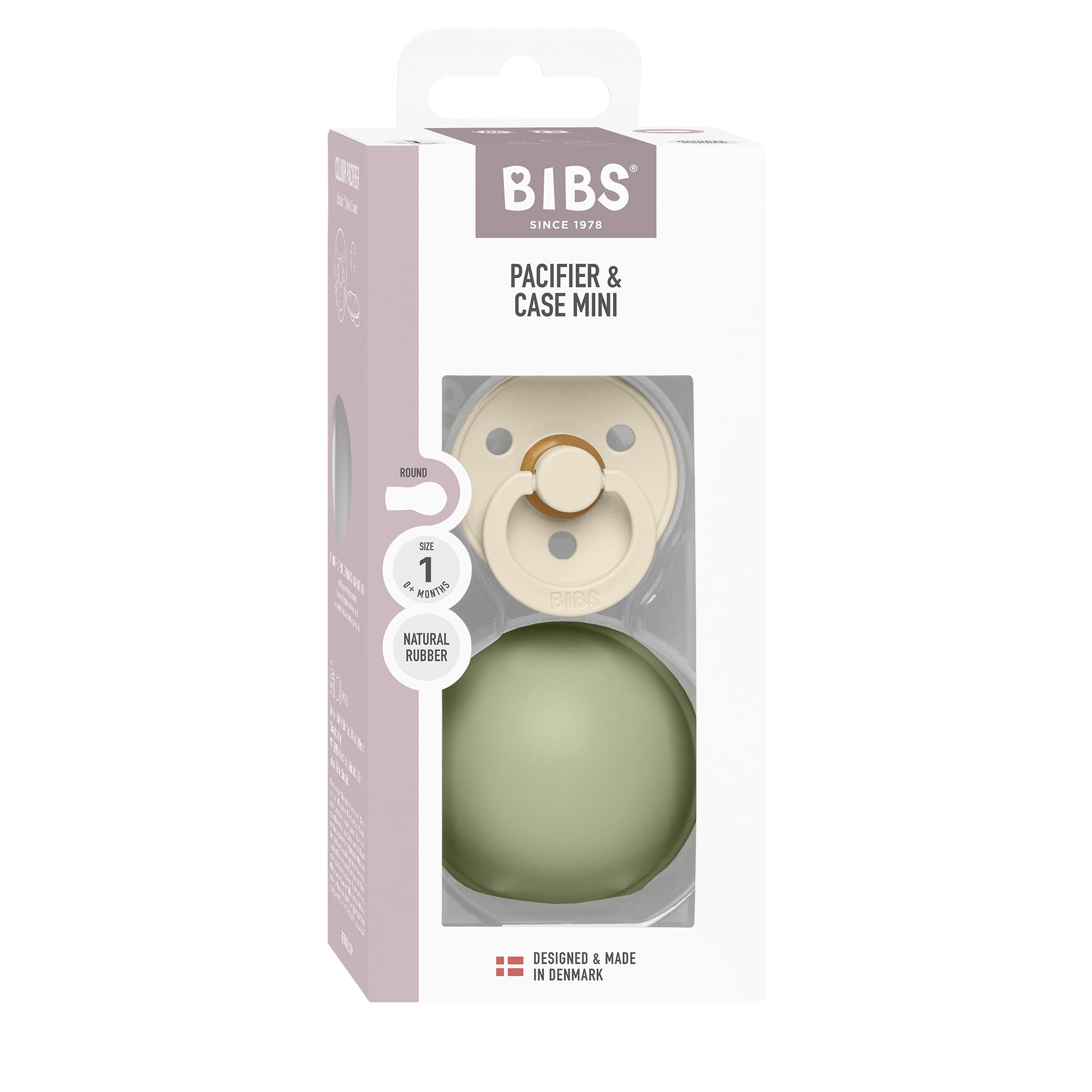 BIBS Colour cumi mini cumitartó tokkal zsálya színben, átlátható csomagolásban