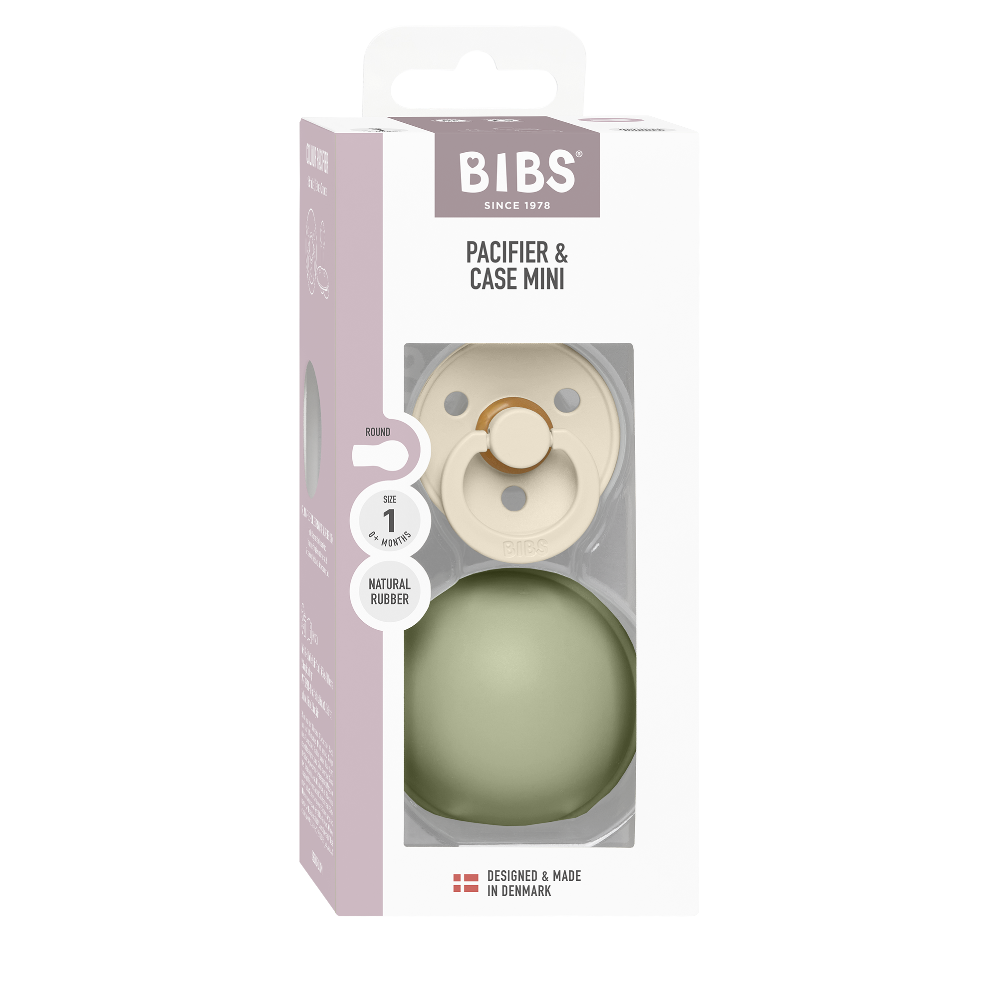 BIBS Colour cumi mini cumitartó tokkal zsálya színben, átlátható csomagolásban