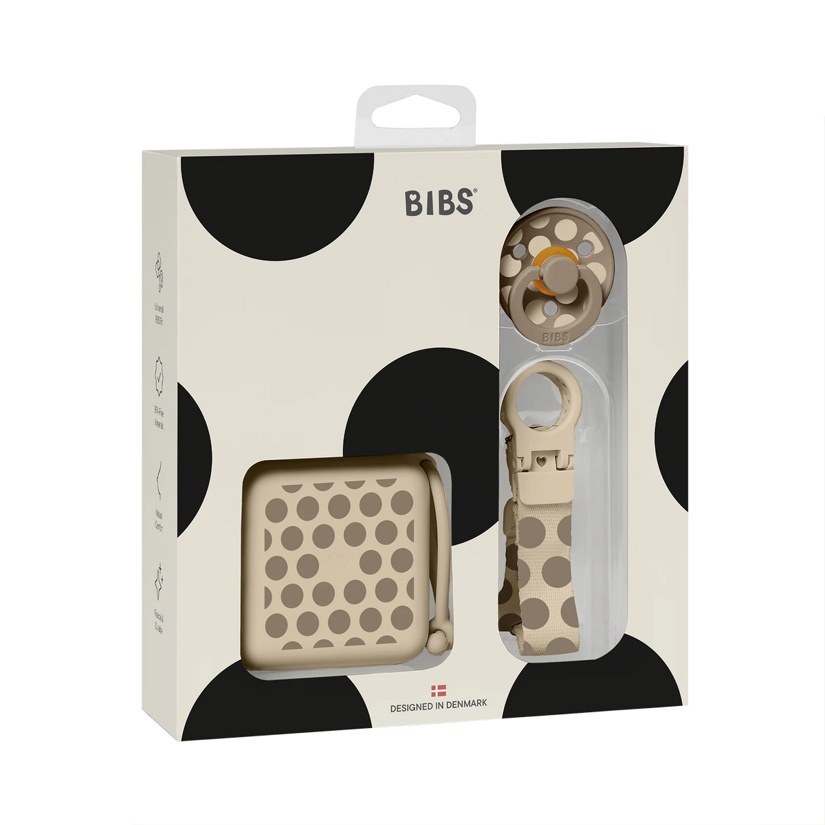 BIBS Studio Polka ajándékcsomag vanília/tölgy színben, díszdobozban