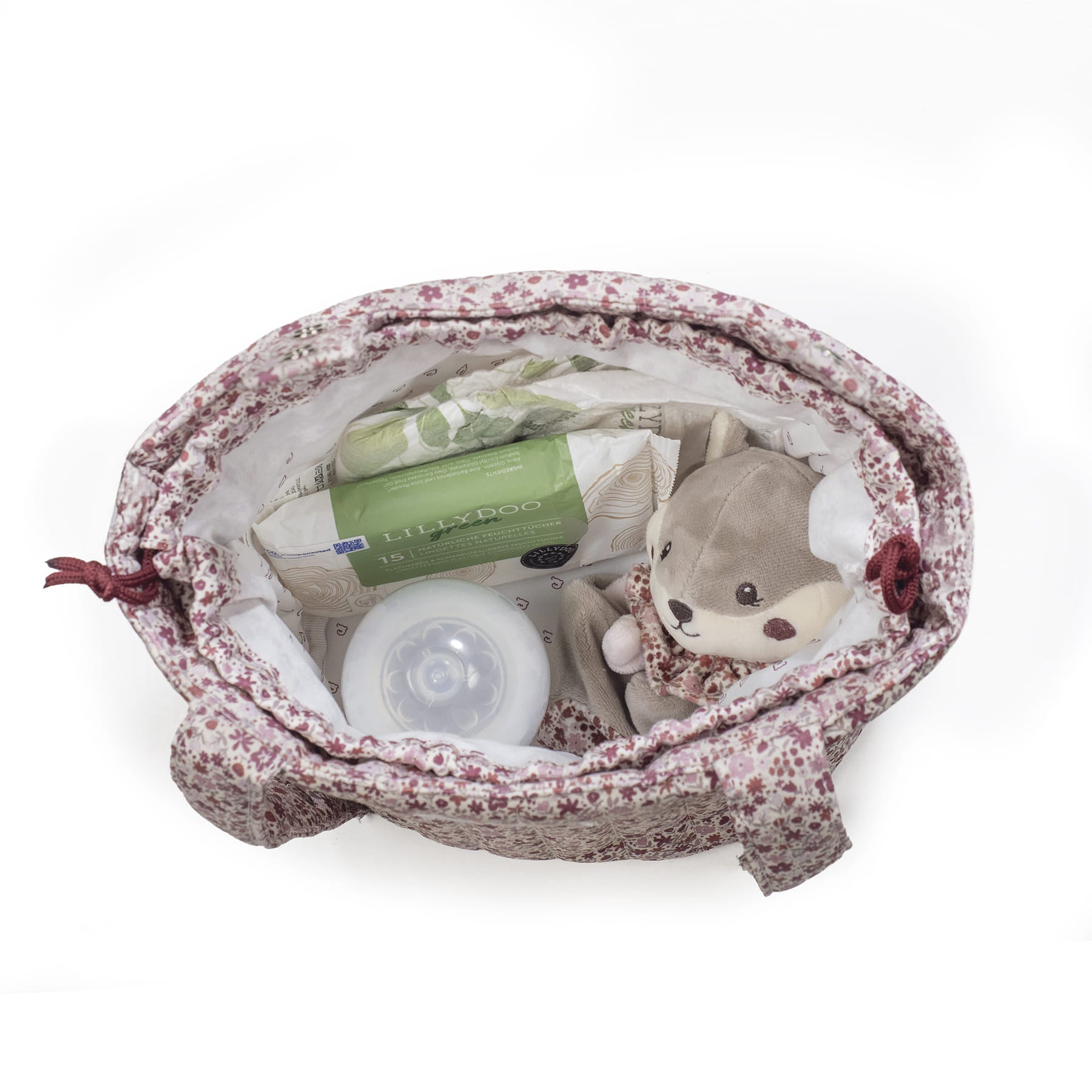 Pasito a Pasito Cherry kézi táska virág mintával bepakolva