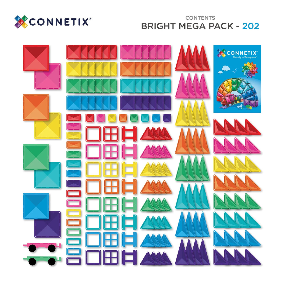 A CONNETIX élénk Mega Pack (202 db) tartalma