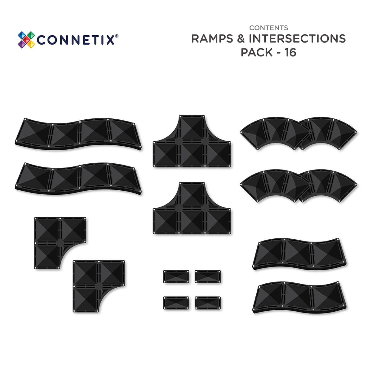 CONNETIX mágneses építőjáték - Felüljárók és kereszteződések (16 db) - elemek