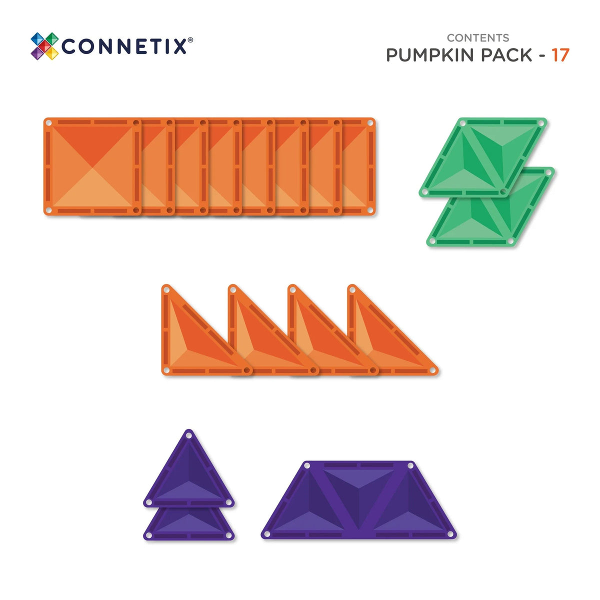 A CONNETIX Halloween Pumpkin Pack (17 db) tartalma