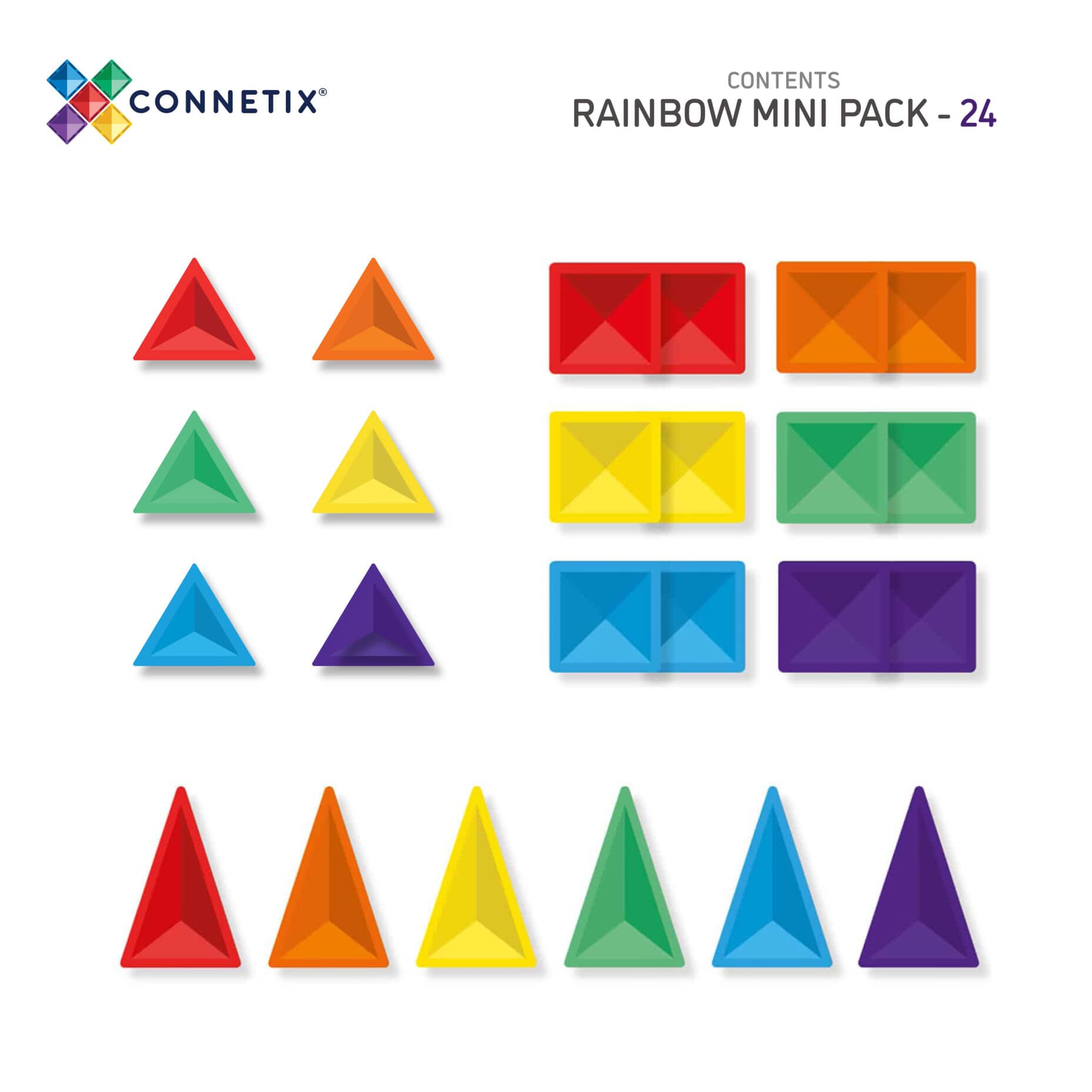 CONNETIX mágneses építőjáték (szivárvány) - Mini Pack (24 db) elemek
