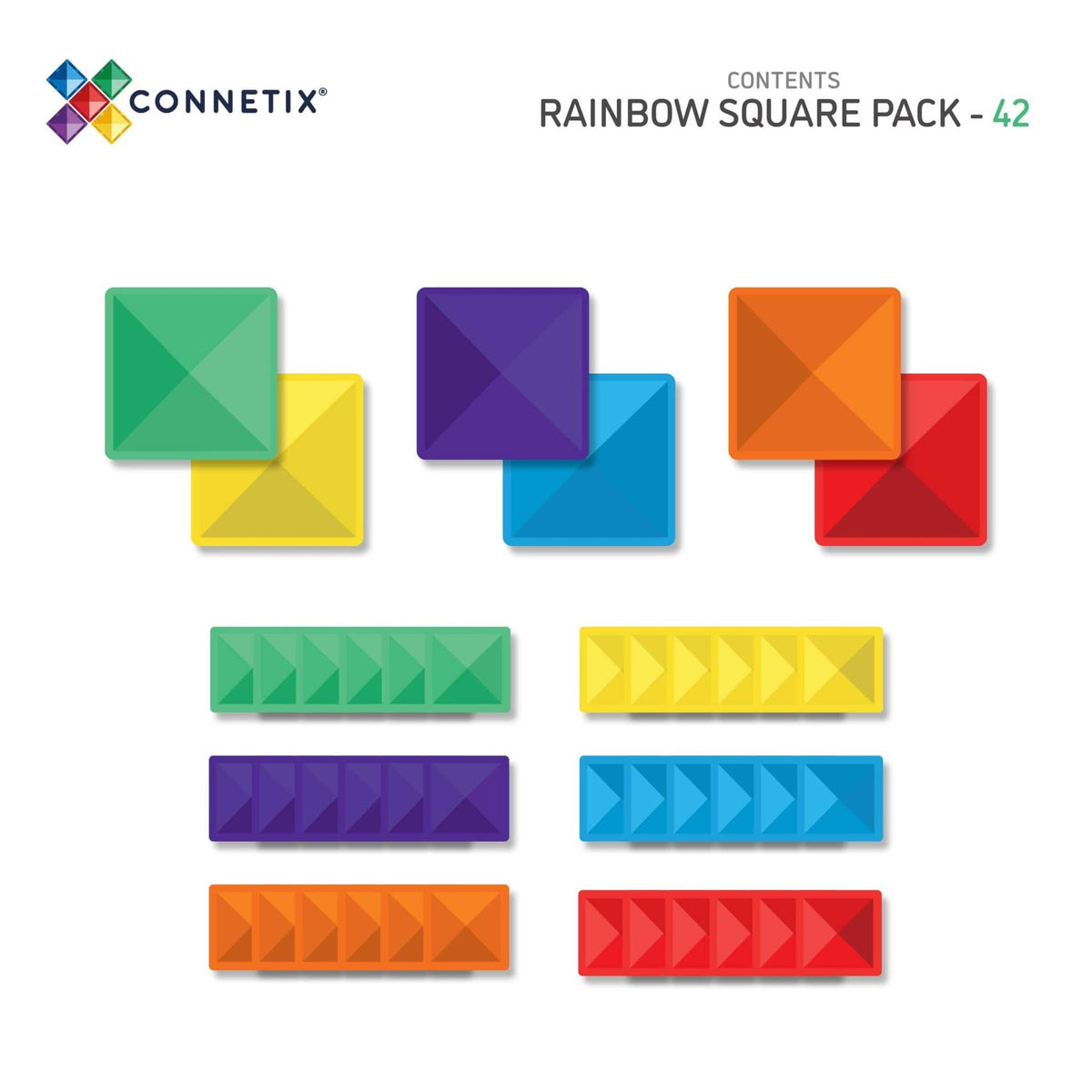 CONNETIX mágneses építőjáték (szivárvány) - Square Pack (42 db)