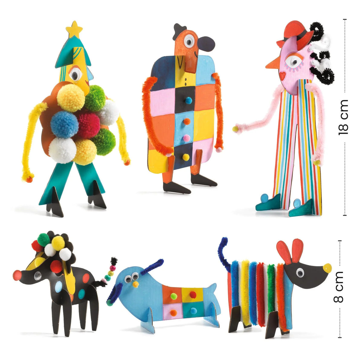 Djeco 3 nagyhaver és 3 kiskutyus (Big buddies and little doggies): hat kész, megálló kartonfigura pomponokkal és zseníliadróttal