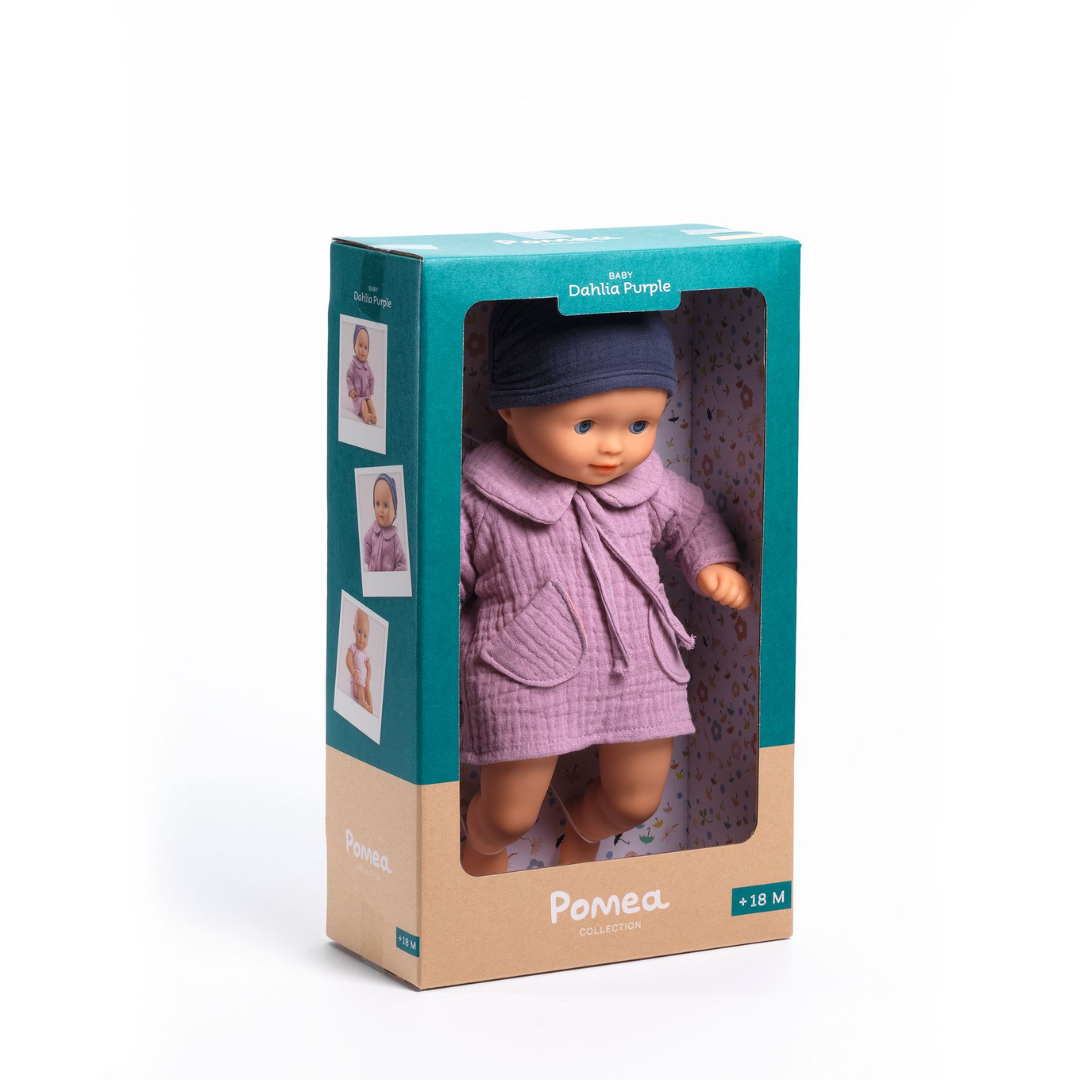 Djeco Játékbaba - Lila Dália, 32 cm - alvós szemekkel, puha testtel