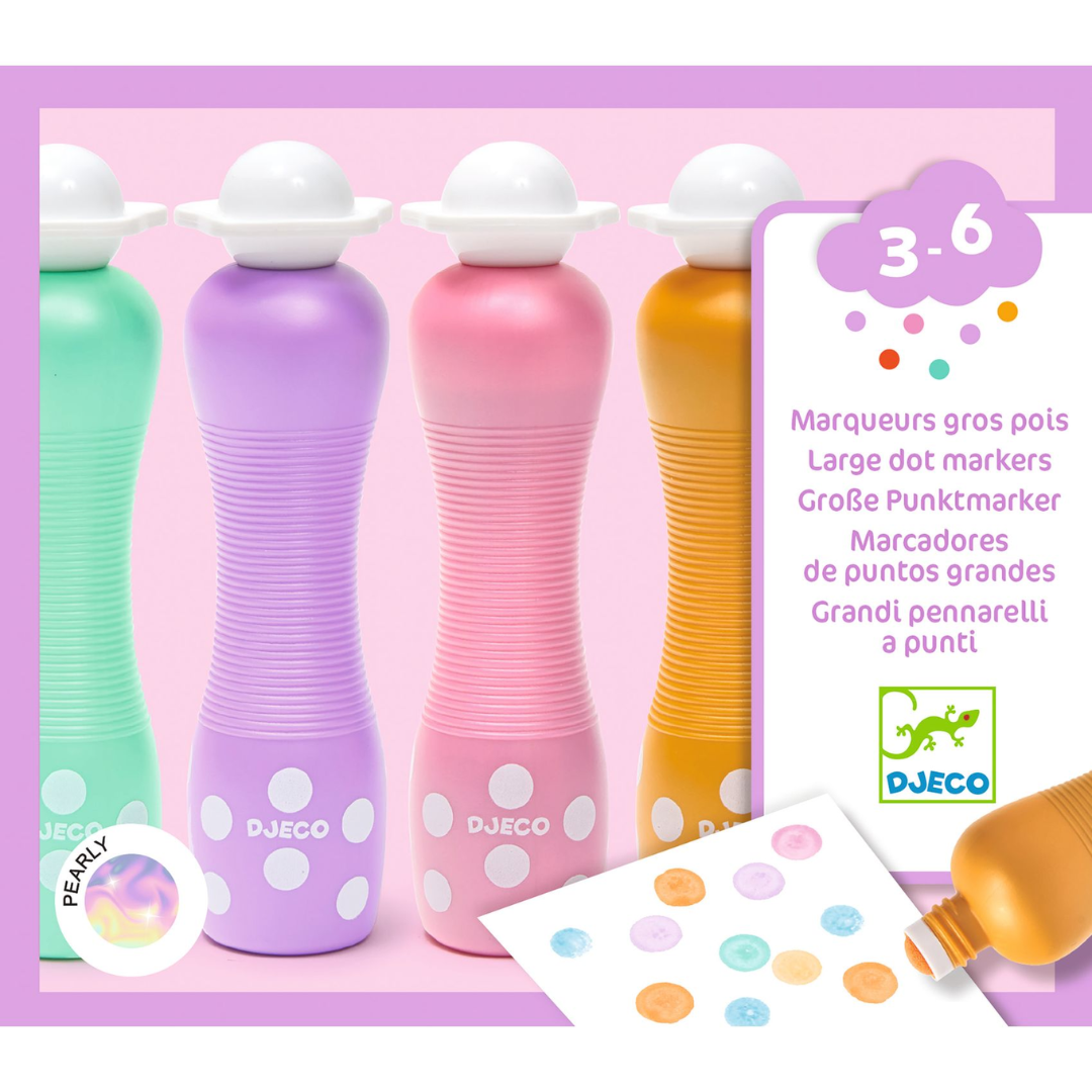 Djeco játék: Marok filc készlet 4 gyöngyház színben - Pontozó színezés - Large dot markers