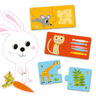 Djeco Ki mit eszik? párosító puzzle néhány darabja közelről