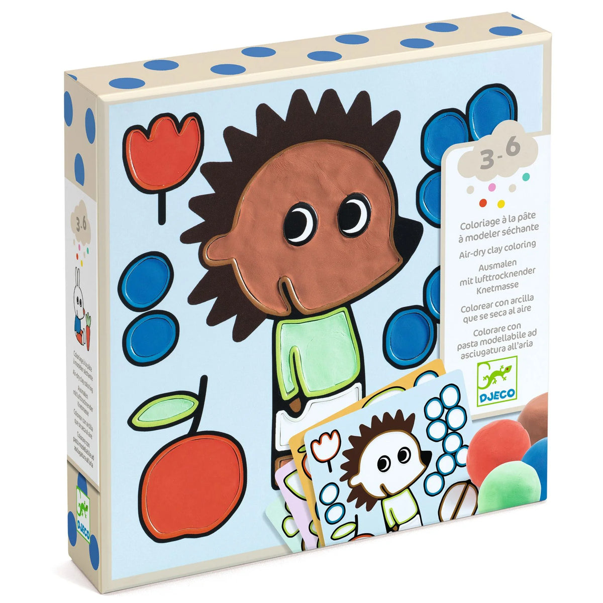 Djeco Csintalan kerti barátok (Naughty Garden Friends) gyurmás színező készlet doboza 3–6 éves gyerekeknek