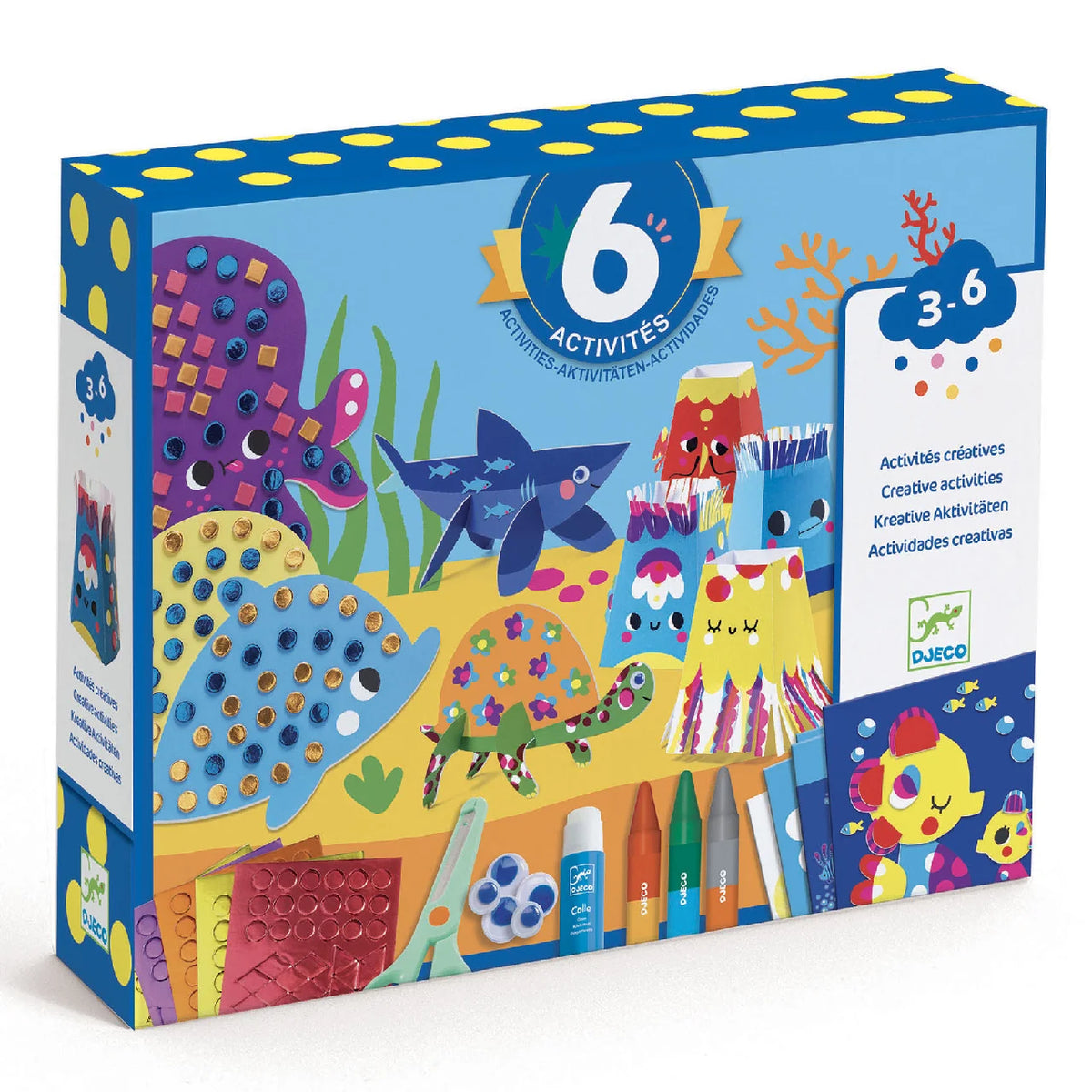 Djeco Tengeri örömök (Seaside delights) 6 az 1-ben kreatív készlet doboza, 3–6 éves korig