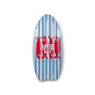 Felülnézeti fotó a Swim Essentials kék-fehér csíkos "Catch of the Day" szörfdeszkájáról.