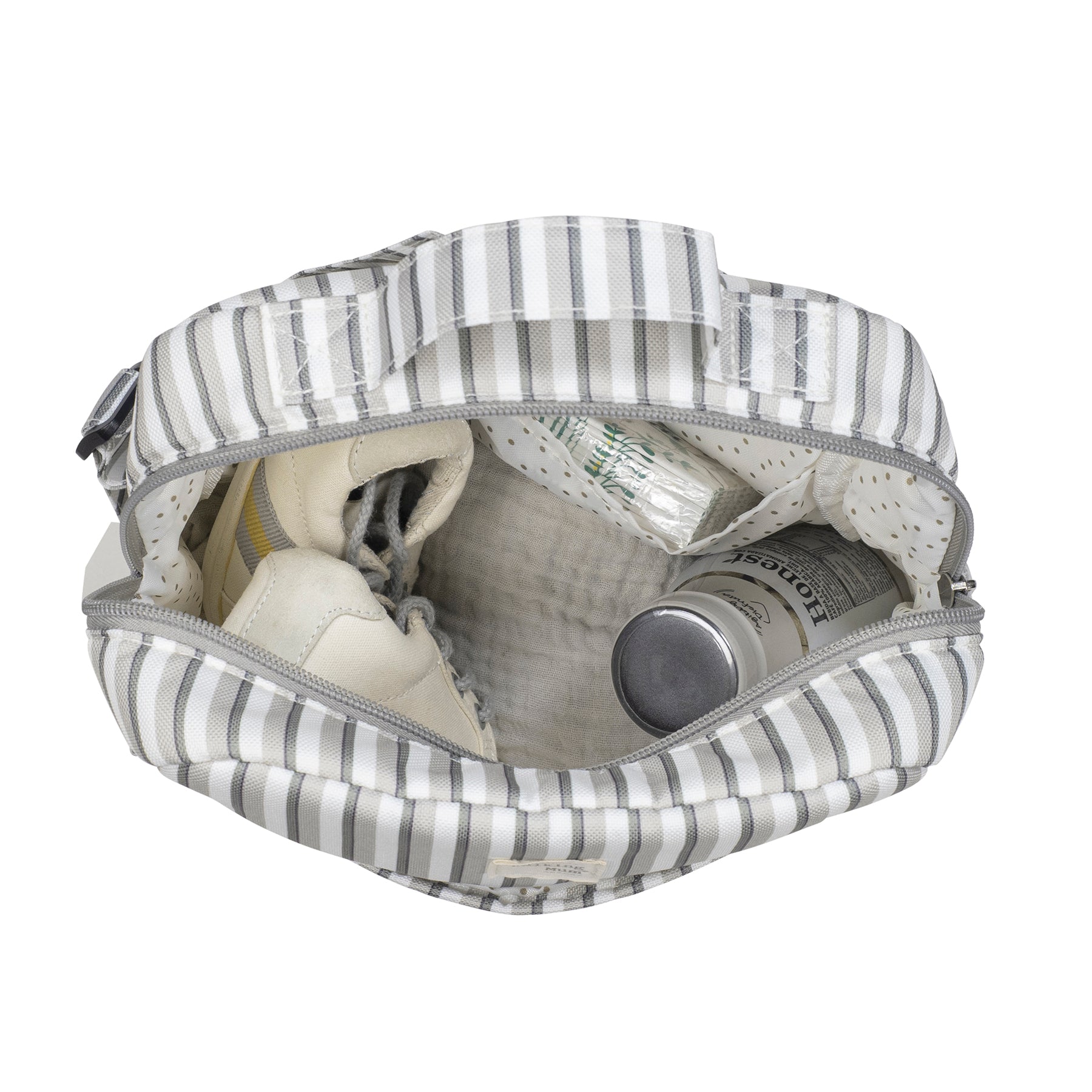 Gyerek hátizsák könnyen pakolható, cipzáras záródással - Walking Mum Botton kollekció, csíkos minta