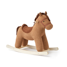 Kid's Concept Vera hintaló barna kordbársony borítással, háromnegyedes szögből, mutatva a sötétbarna nyerget és sörényt, valamint a natúr fa fogantyút