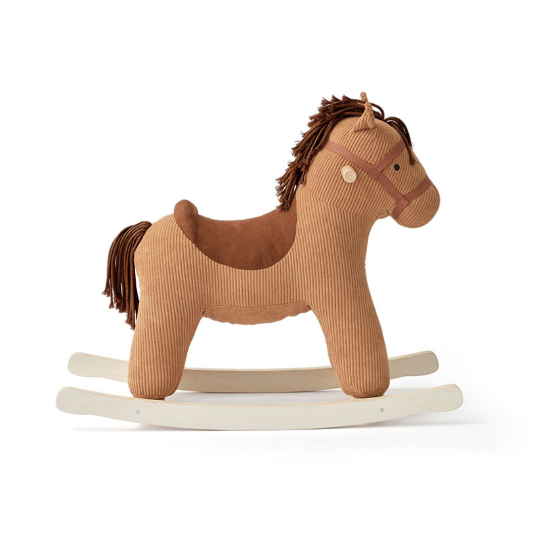 Kid's Concept Vera hintaló barna kordbársony anyagból, teljes profilból, fehér háttér előtt – prémium fejlesztő játék gyerekeknek a Pippadu kínálatából