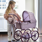 Virág mintás klasszikus játék babakocsi, hozzá illő, fodros válltáskával - tökéletes ajándék kislányoknak