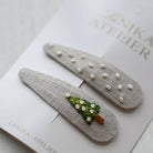 Lanika Ateliter karácsonyi hajcsat bézs alapon karácsonyfa mintával kislányoknak