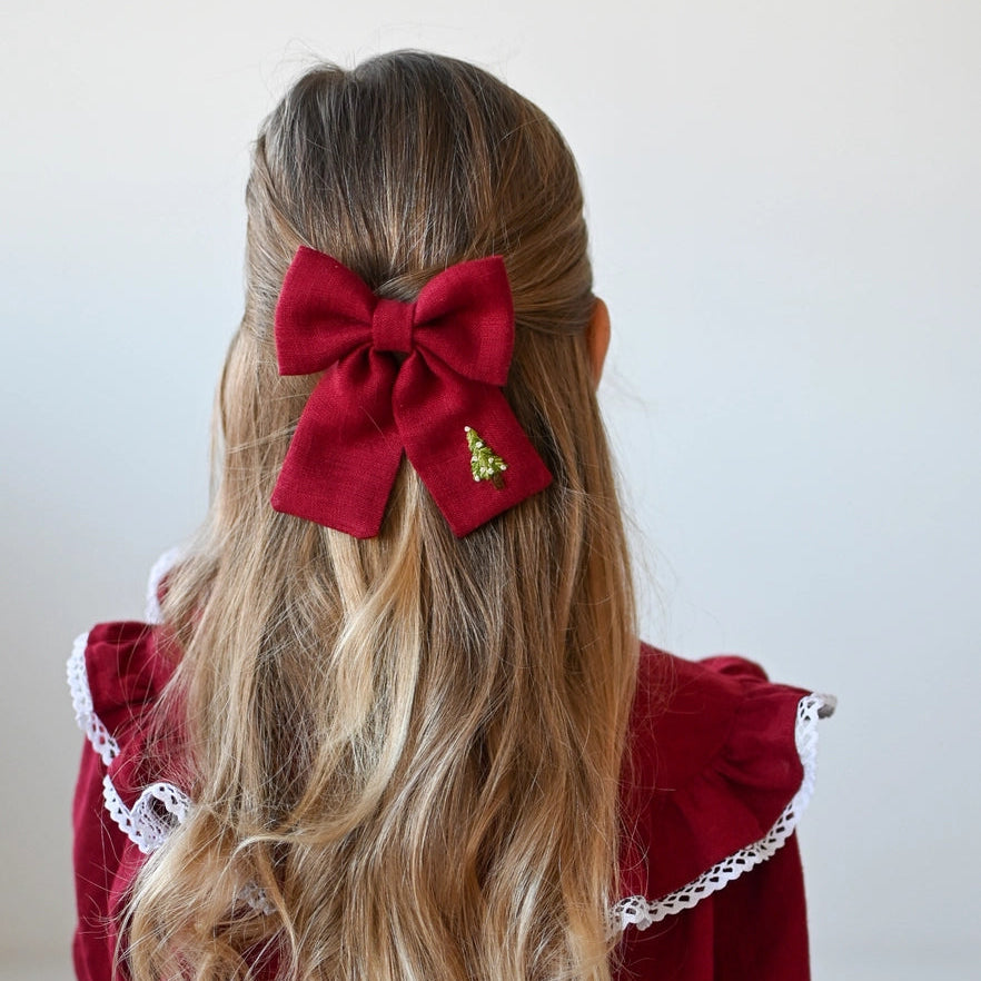 Lanika Atelier karácsonyi masnis hajcsat bordó színben - kézzel hímzett mintával