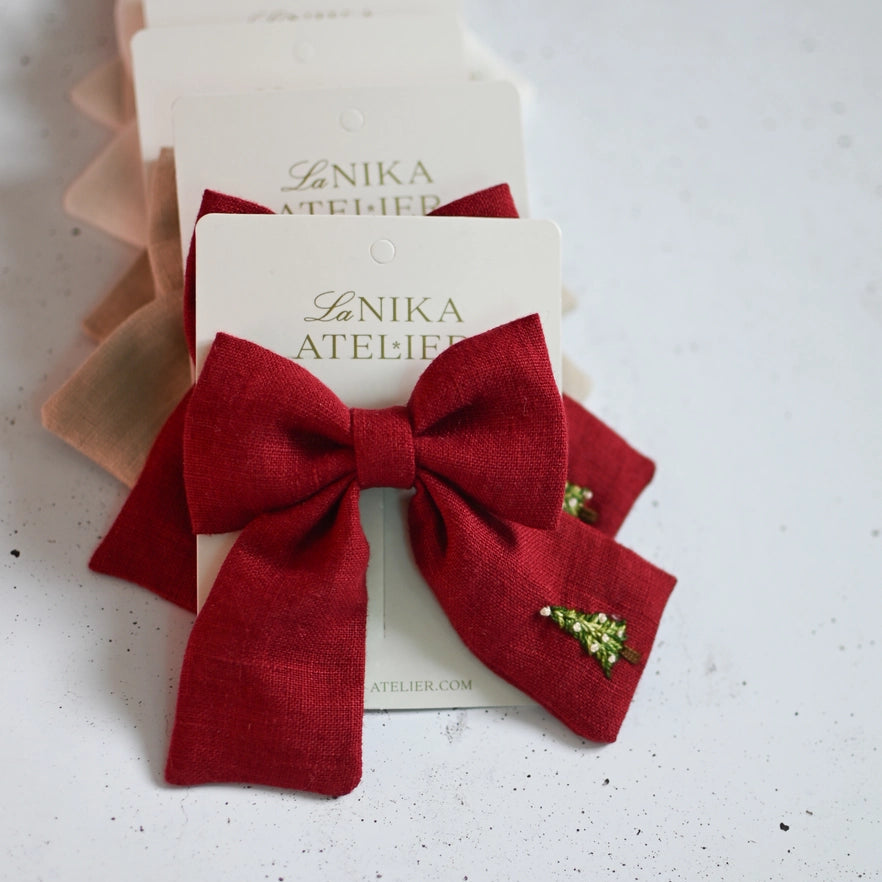 Lanika Atelier karácsonyi masnis hajcsat babának és anyának bordó színben